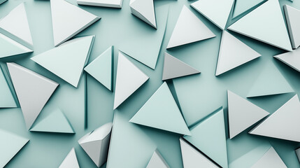 Obraz premium Sharp-edged triangles in frosted mint and charcoal grey, evoking icicles. Soft gradient background, minimalist composition