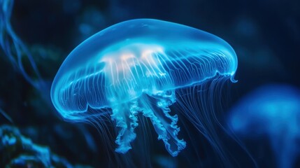 jellyfish,  transparent body glowing under the water&rsquo;s surface
