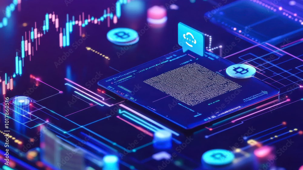 Poster abstract digital interface analyzing data trends and security threats in a high-tech environment at 