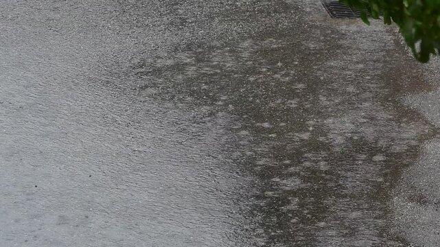 Rainy weather in a mountain village in France in the Auvergne Rhone Alpes region. Rain in autumn.