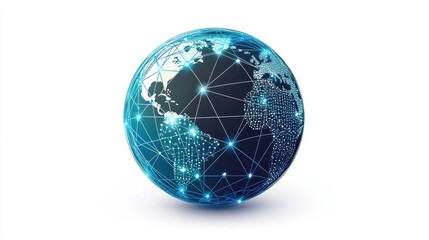 A globe with digital network lines, global business connectivity concept, vector illustration, blue tones, isolated on white background., minimalist,