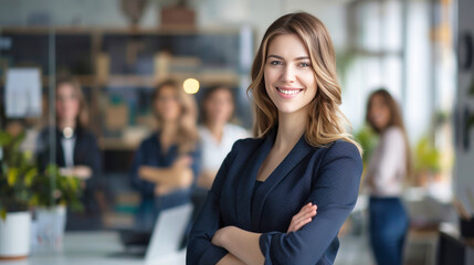 Fototapeta premium A confident professional young business woman standing in her office
