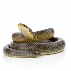 Obraz premium A coiled snake, white background.