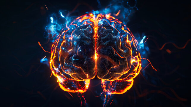 A human brain illuminated with glowing energy lines