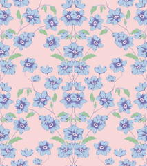 Vector coquette flowers pattern.Colorful seamless grandmillennial pattern. Perfect for greetings, invitations, manufacture wrapping paper, textile and web design. Vector preppy pattern.