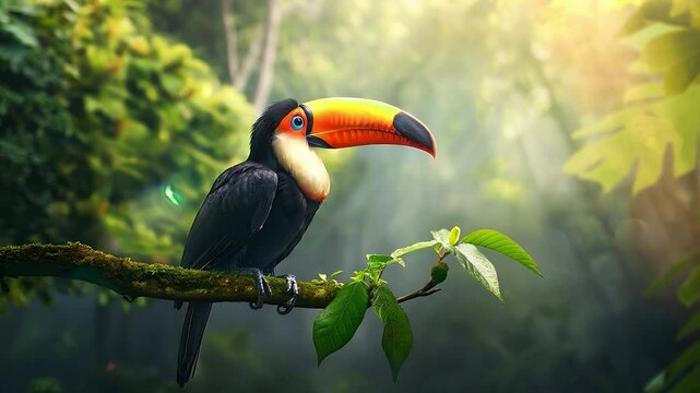 Toco toucan (Ramphastos toco) perched on branch	