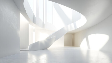 Fototapeta premium Abstract white wall banner white 3D wall banner white wall background white 3D wall background, A large, empty room with a blue sky outside