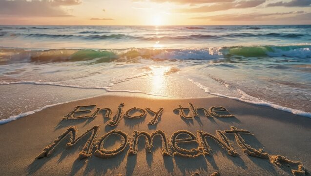 Serene Beach Sunrise with Inspirational Message - Powered by Adobe