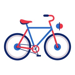 Fototapeta premium A blue and red bicycle with a red seat and a red handlebar