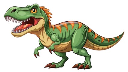 Fototapeta premium The dinosaur has a mouth open and is looking at the camera