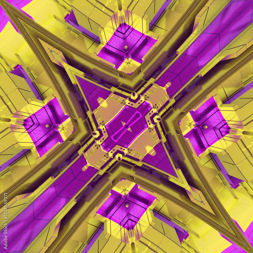 Aufkleber Abstract digital illustration depicting a fragment of a fantastic symmetrical system. 3d rendering