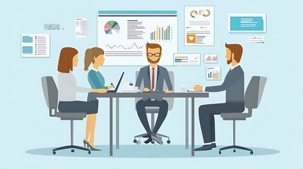 Business Meeting with Data Analysis Charts and Graphs