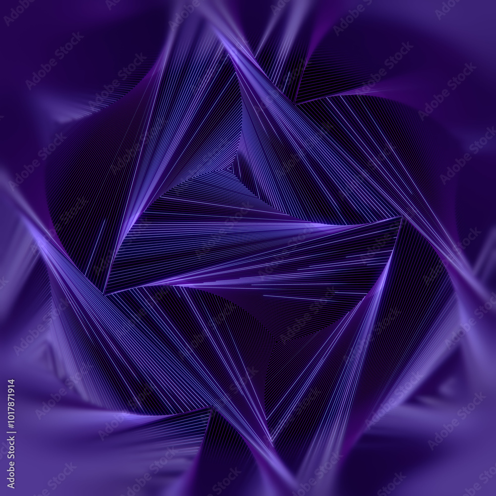 Poster Digital illustration of flowing blue and purple waves on a triangle pattern. 3d rendering