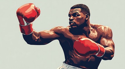 A Boxer in Red Gloves Throws a Punch