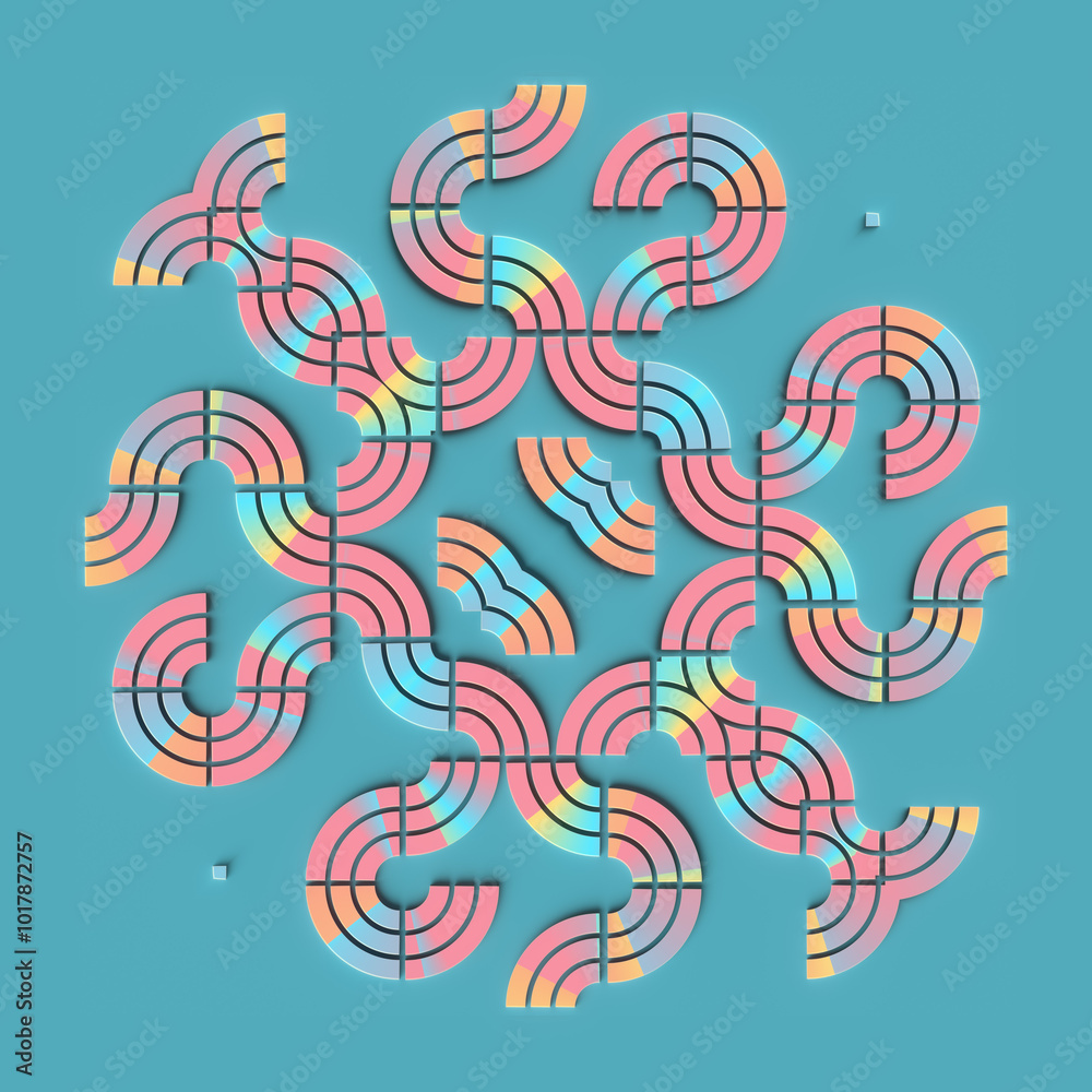 Poster Bright abstract figure with a colorful gradient. 3d rendering digital illustration