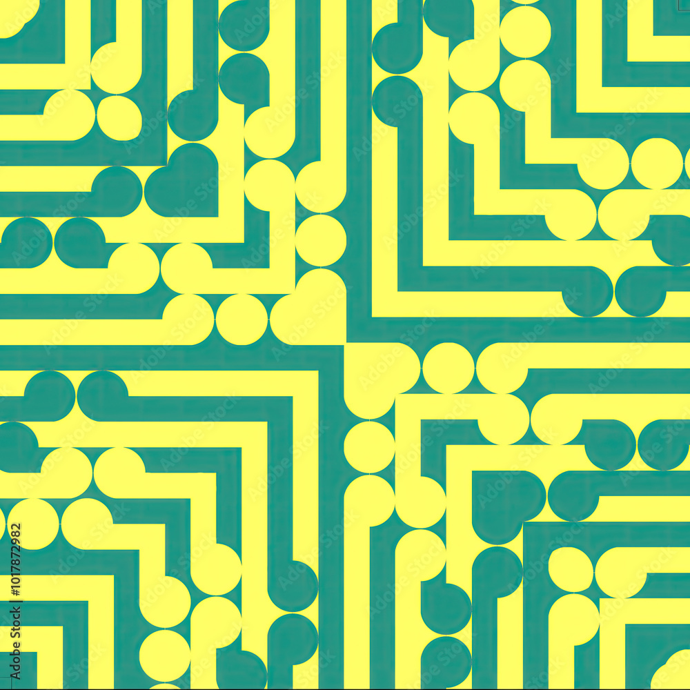 Aufkleber Digital illustration of a symmetrical pattern with a repeating motif of simple geometric shapes. 3d rendering