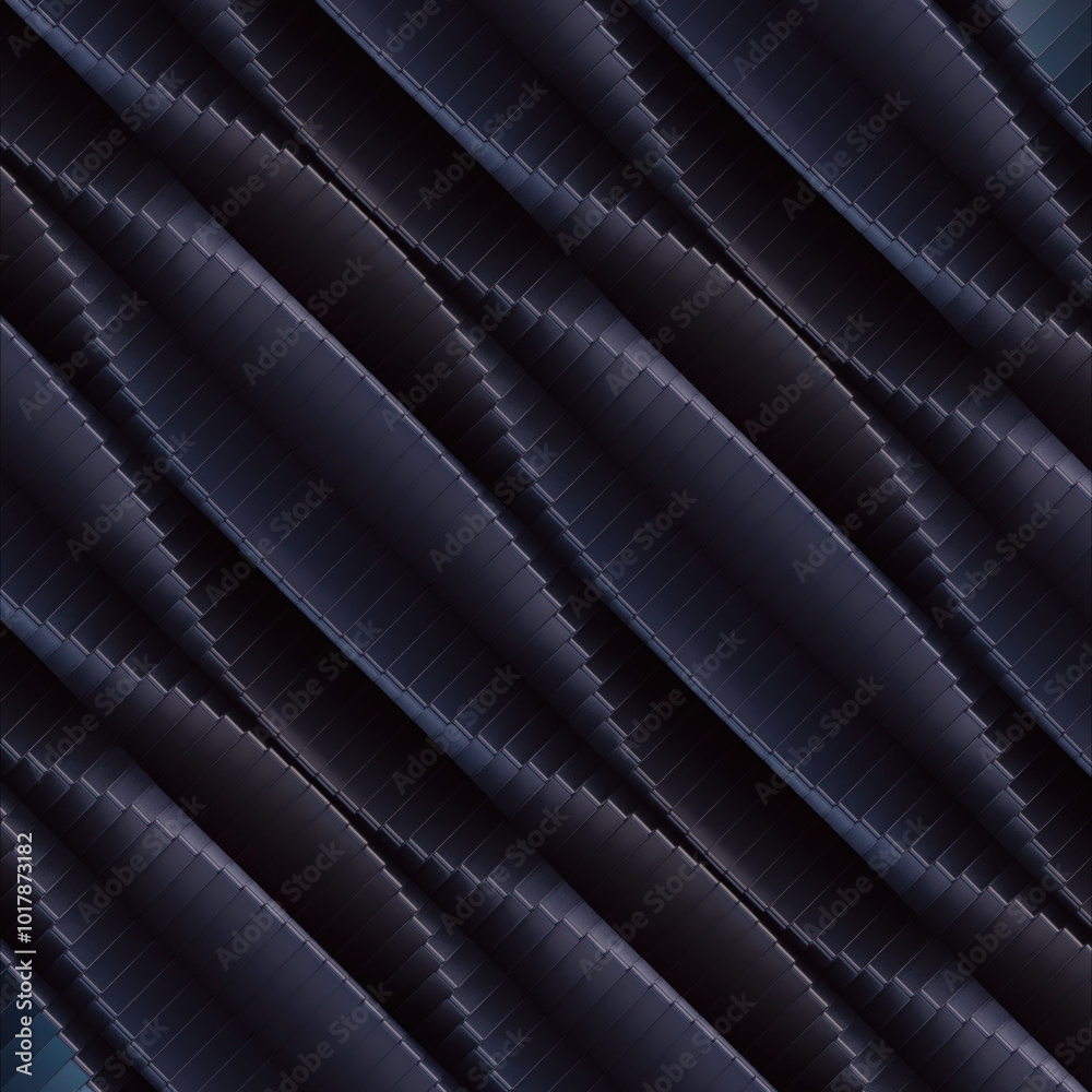 Aufkleber Digital illustration of dark glossy small rectangles arranged in a wavy pattern. 3d rendering