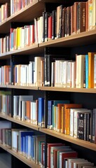 Library Bookshelves, Rows of Colorful Books, Literature Collection. Knowledge, Education Concept.