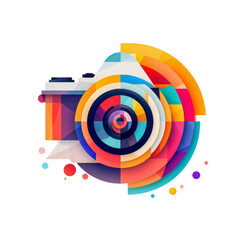 Fototapeta premium Vibrant abstract illustration of a camera composed of bold geometric shapes and bright colors, creating a modern, artistic look