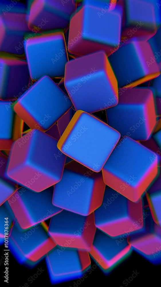 Poster abstract cluster of blue and pink cubes against a black background
