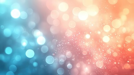 Obraz premium Light pastel coral and soft blue bokeh lights, softly blending on a smooth canvas, bokeh texture, dreamy pastel blurry background.