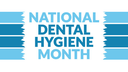 National Dental Hygiene Month text with side lines on White background. Which is observed every year in October to wish Dental Hygiene Month.