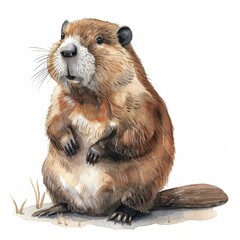 a vintage watercolour illustration of a cute animal beaver on a white background 