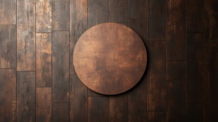 A circular signage mockup is displayed, elegantly hanging on a dark wooden wall.