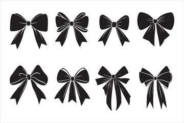 Classic Bow Ribbon Silhouette Vector Design, Decorative Bow Ribbon Silhouette Vector Illustrations,