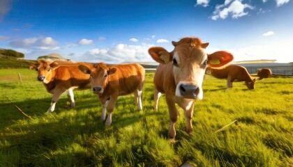 Obraz premium Cute Jersey cows on a farm in Denmark 