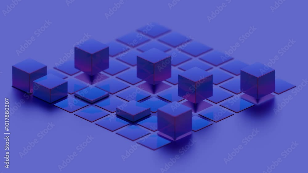Aufkleber abstract geometric composition with blue cubes and grid pattern