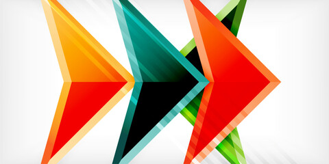 Arrows with 3d effect abstract background. Triangles on light grey backdrop