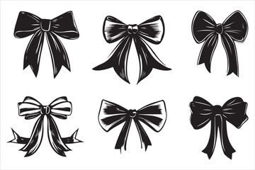Classic Bow Ribbon Silhouette Vector Design, Decorative Bow Ribbon Silhouette Vector Illustrations,"