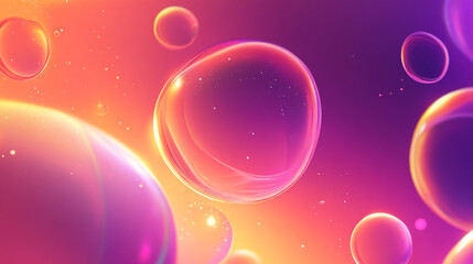 Serum or water drops on purple gradient surface background. Abstract shiny blurred lights background stock illustration.