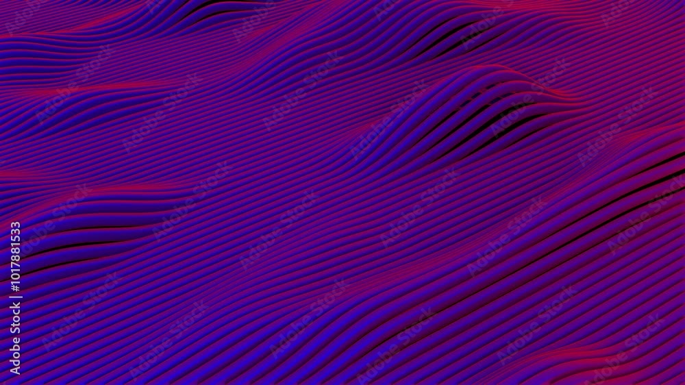 Poster Abstract geometric pattern with wavy rows of cubes in pink and blue

