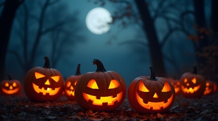 halloween pumpkins under the moonlight