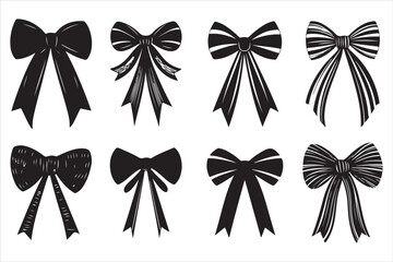 Classic Bow Ribbon Silhouette Vector Design, Decorative Bow Ribbon Silhouette Vector Illustrations,"