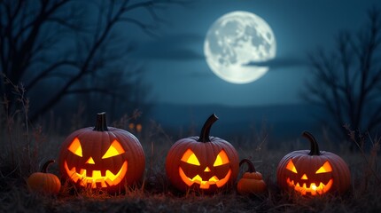 halloween pumpkins under the moonlight