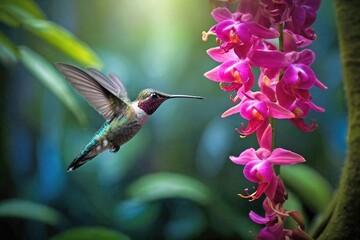 Fototapeta premium Hummingbird in a Rainforest Canopy