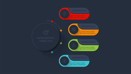 Strategy concept for infographic with 4 steps, options, parts or processes. Template for web on a black background.