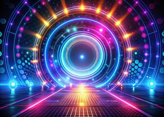 Obraz premium Modern Abstract Vector Circle Pattern in Night Photography for Tech Industry
