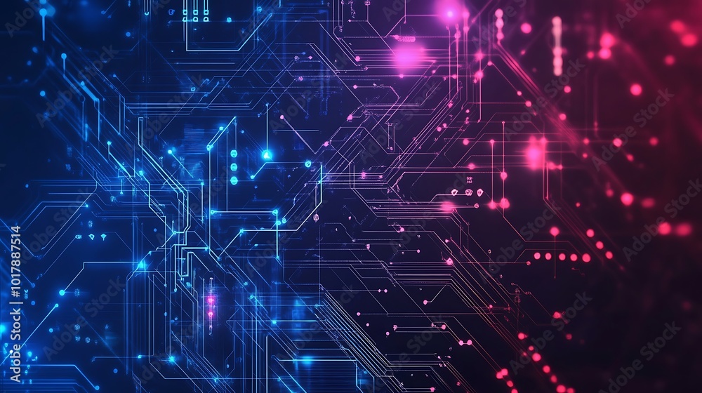 Aufkleber abstract digital background with glowing lines and dots in blue and pink color scheme.