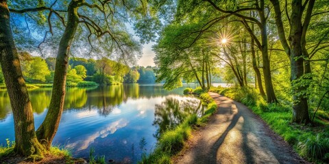 Stunning Double Exposure of Sehlendorfer Binnensee Nature Reserve Pathway in Schleswig-Holstein