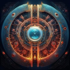A mesmerizing digital artwork featuring a futuristic, intricate design with vibrant colors and circular patterns, ideal for science fiction themes, technology projects, or abstract art needs,
