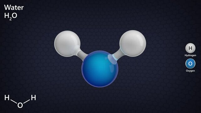Water (H2O) is a colorless, odorless liquid essential for all known forms of life. It plays a critical role in biological processes, climate regulation, and ecosystems. Dark background. 3D render