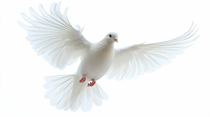 Fototapeta premium A White Dove in Flight with Wings Spread Wide