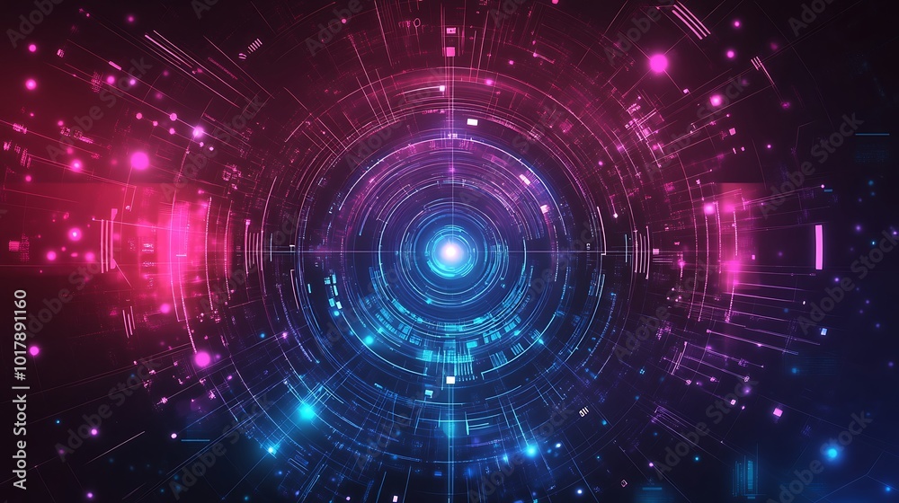 Poster Abstract digital background with glowing circles and lines.