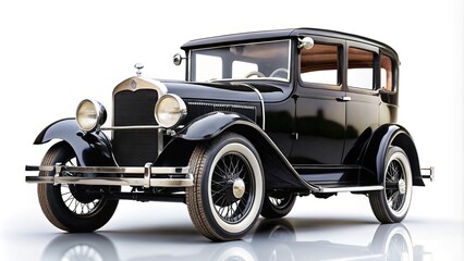 Vintage 1920s Black Car Isolated on White Background for Stock Photo Use