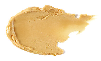 Peanut butter spread isolated on white, top view
