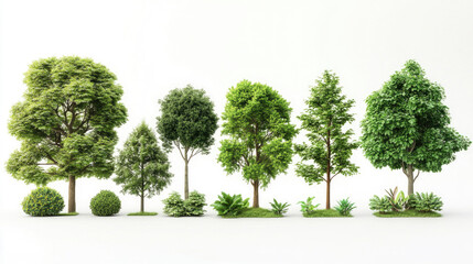 Obraz premium A set of trees isolated on a white background.